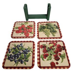 Cottagecore Set of Vintage Berries Strawberry Grape Coasters Floral Gard…